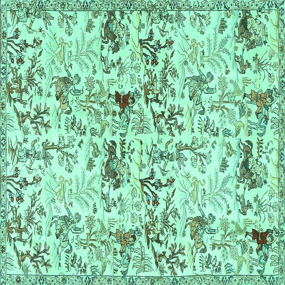 Ahgly Company Indoor Square Animal Turquoise Blue Traditional Area Rugs, 5' Square