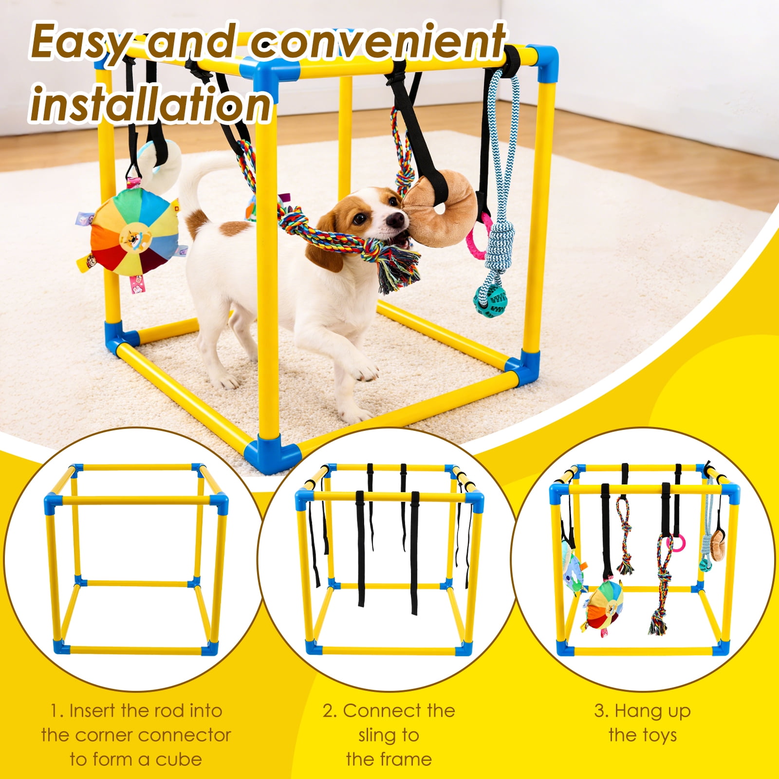 Threns Puppy Play Gym with 8 Hanging Toys,Removable Dog Enrichment Playground,Interactive Indoor Training Activity Center for Small Dogs