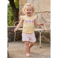 thumbnail image 4 of BemeyourBBs Toddler Baby Girls Summer Clothes Infant Baby Girl 2 Piece Outfits Adorable Donut Embroidery Flying Sleeve T Shirt Tops and Striped Ruffled Shorts Set, 4 of 9