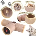 thumbnail image 3 of Túnel plegable para gatos con cuevas, túnel de gamuza para mascotas, juguete para gatitos, cachorros, conejos, cobayas, con pelotas y divertidos juguetes para gatos, 3 of 5