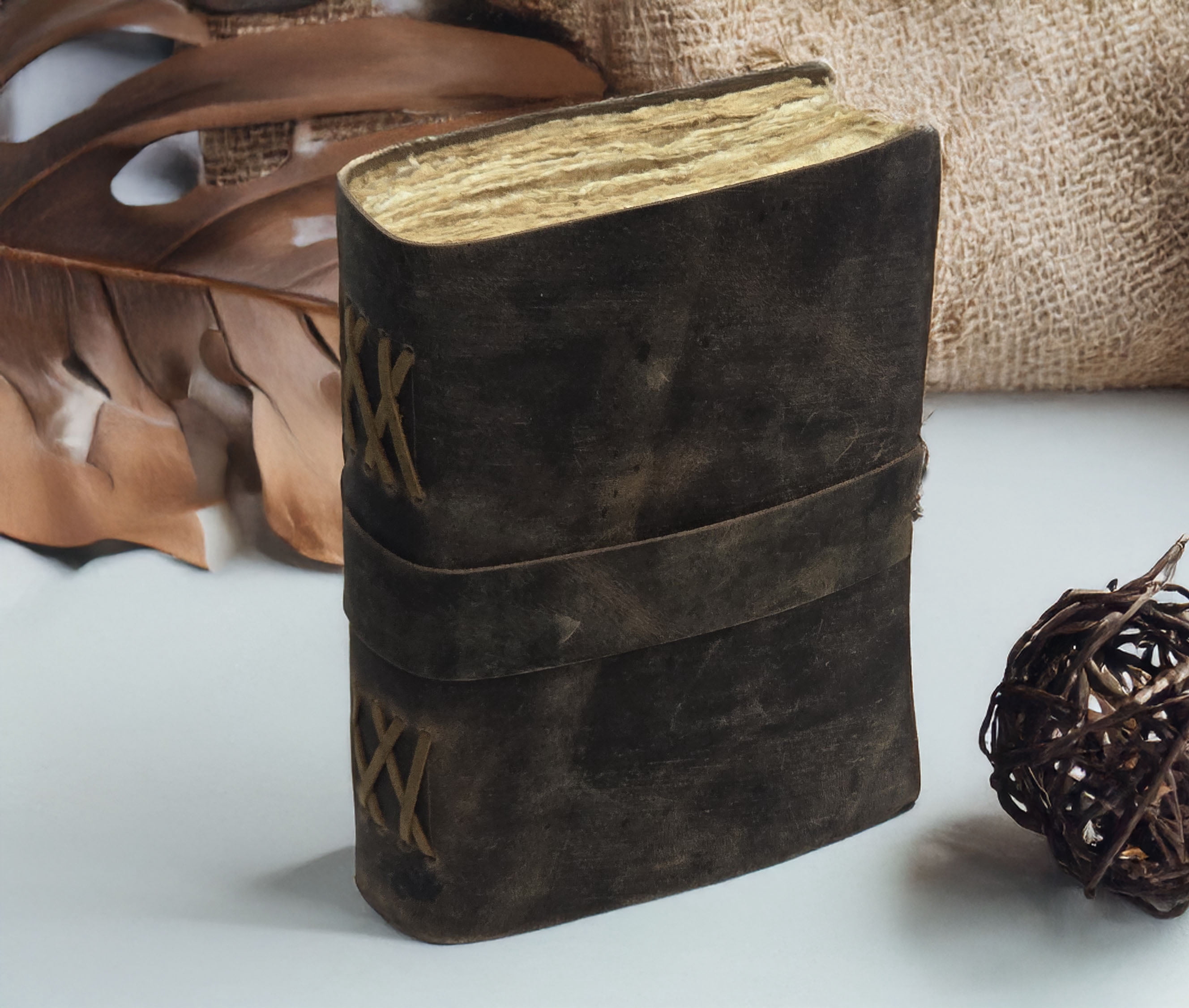Leather Notebook, 200 Blank Deckle Edge Paper, Handmade Fancy Bound Journal For Women and Men