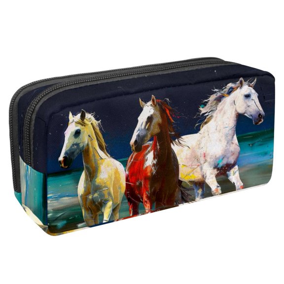 MUOOUM Pencil Case, Running Horses Oil Painting Large Capacity Pencil Pouch Stationery Pen Bag