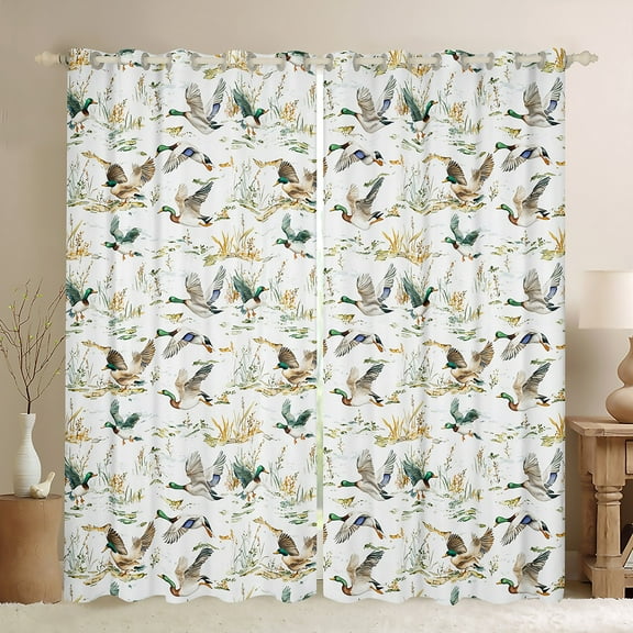 jejeloiu Farmhouse Mallard Duck Blackout Curtains,Country Farm Curtains Pack of 2 (38x45 Each),White Green Brown Window Curtains For Child,Ultra Soft Home Decor