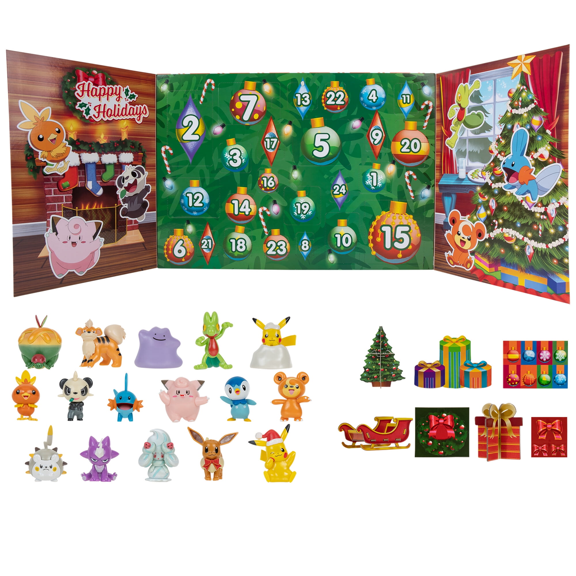 Pokémon Holiday Calendar  - Features 16 2 inch Battle Figures with Special Finish and Eight Unique Accessories (2022)