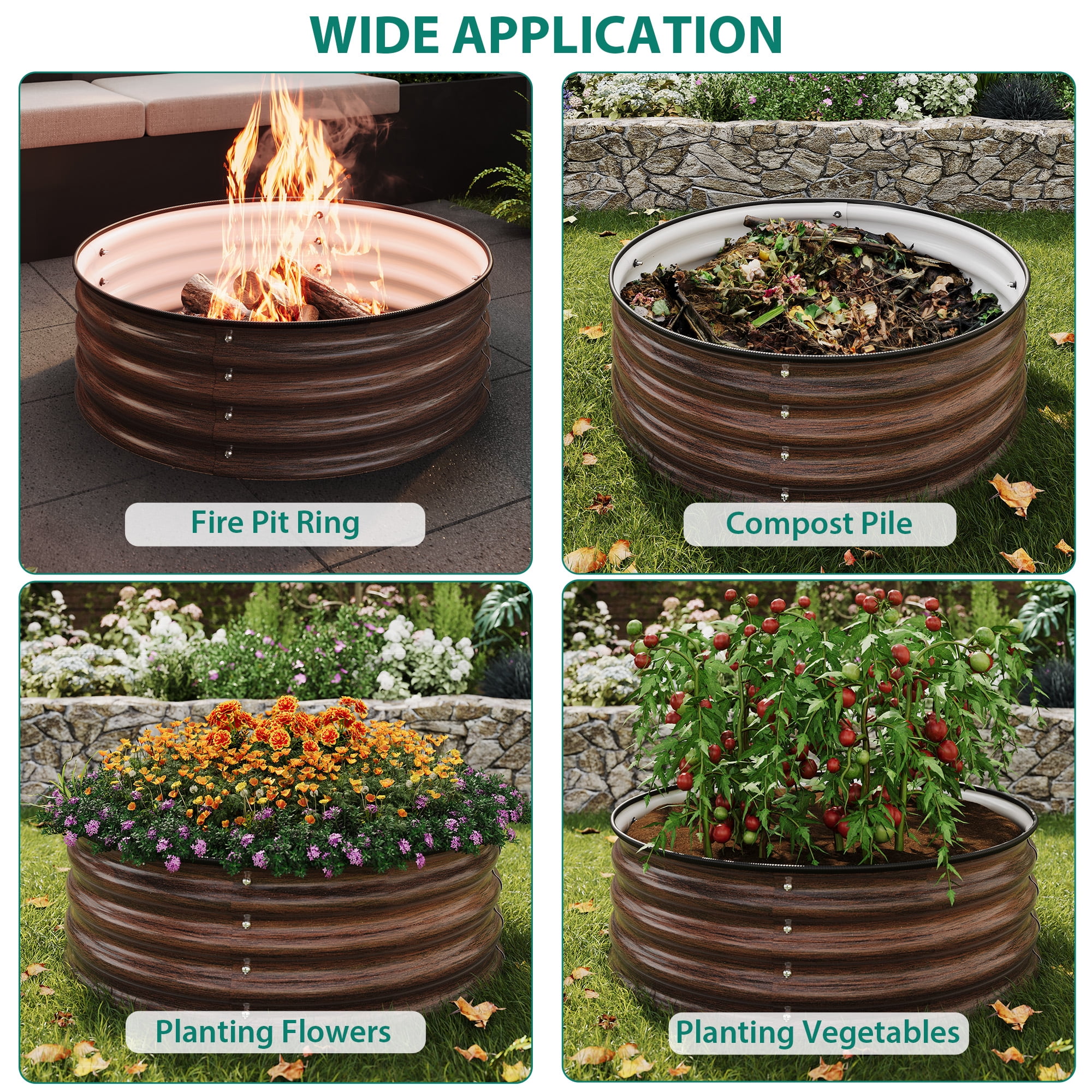 Modern Round Metal Garden Planters – 1-Pack Decorative Flower Pots with Galvanized Steel Finish, Easy Setup, Rubber Safety Edges for Indoor & Outdoor Use