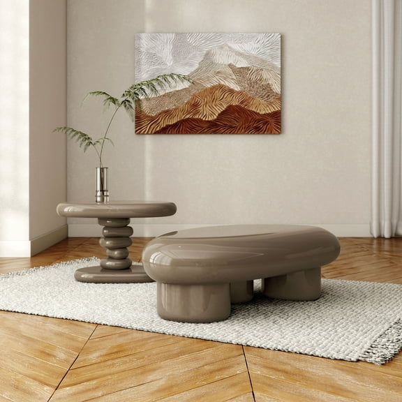 Kavren Modern Oval Glossy 2-Piece Coffee Table Set, Brown