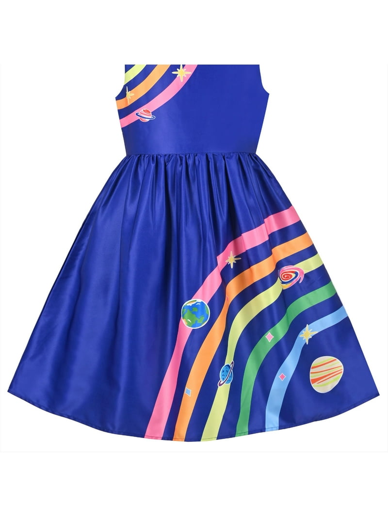 Girls Dress Blue Rainbow Universe Star Planet Earth Casual Sleeveless 12  Years - Walmart.com