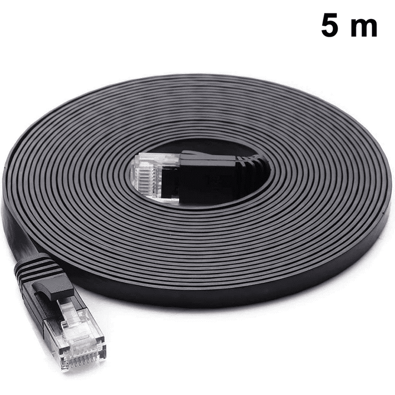 XINCA Cat7 Ethernet Cable lnternet Network Flat Patch Cord 15ft Black With  5pcs Cable Clips Rj45 Connectors10 Gbps 600MHz Connector for modems routers  LAN Computers Cable high Speed Distri 