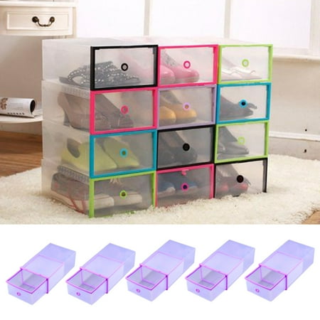 Teak Rectangular Stacking Box 5PCS Rectangular Clear Plastic Shoe Box Transparent Drawer Case Protective Storage Shoe Boxes Storage Organizer Stackable Box by HURRISE ()