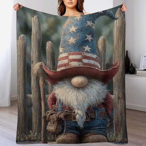 RKSupls Christmas Throw Blanket,Soft Warm Fannel Patriotic Cowboy Gnome Blankets Gift for Home Bed Sofa Couch Decor,40x50 in