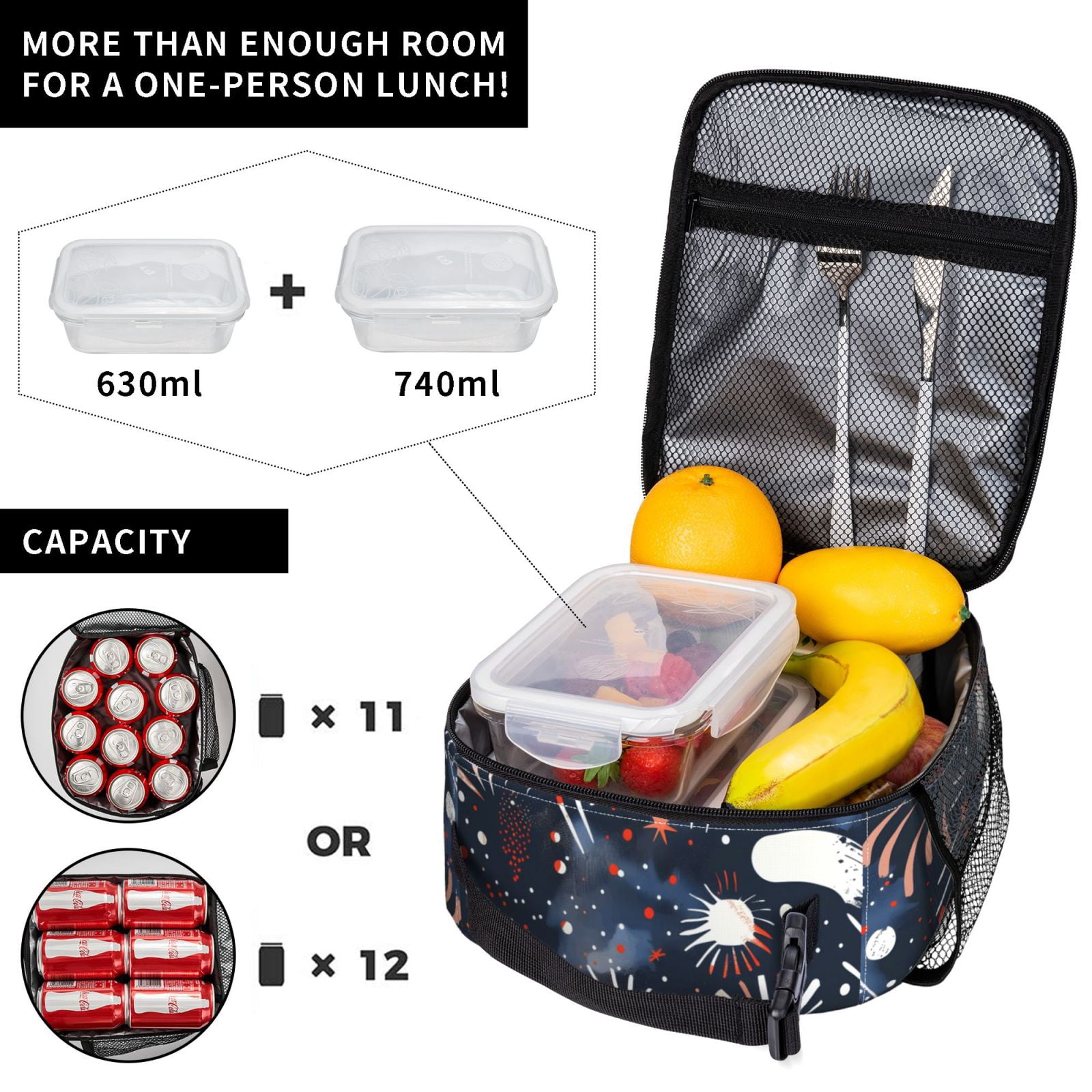 Lunch Bag For Women Men Insulated Portable Lunch Box Bento Box Office Picnic Travel Cooler Bag Independence Day Theme Star (3)