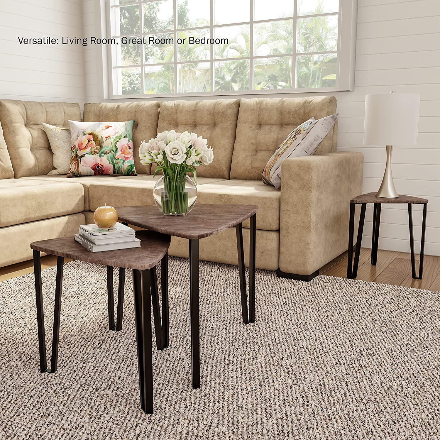 Private Jungle Nesting Triangle Side Table Set of 3,Modern Woodgrain Look for Living Room Coffee Tables or Nightstands-Vintage Brown Private Jungle Nesting Triangle Side Table Set of 3,Modern Woodgrain Look for Living Room Coffee Tables or Nightstands-Vintage Brown