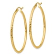 thumbnail image 2 of Real 14kt Yellow Gold Diamond-cut 2mm Round Tube Hoop Earrings; for Adults and Teens; for Women and Men, 2 of 4