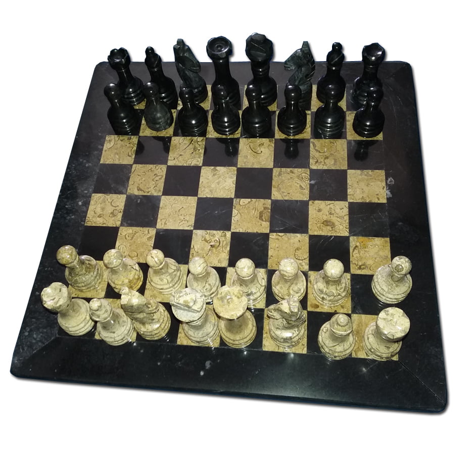 Handmade Black and Coral Marble Two Players Full Chess Game Original Marble Set! 