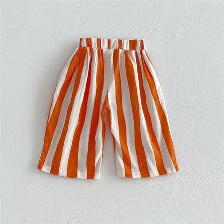 CAIVO Child Vertically Striped Casual Pants For Kids Easy Pull On Wide Leg Slacks Boys Girls Comfortable Everyday Wear School Cozy Solid Color Summer Trousers