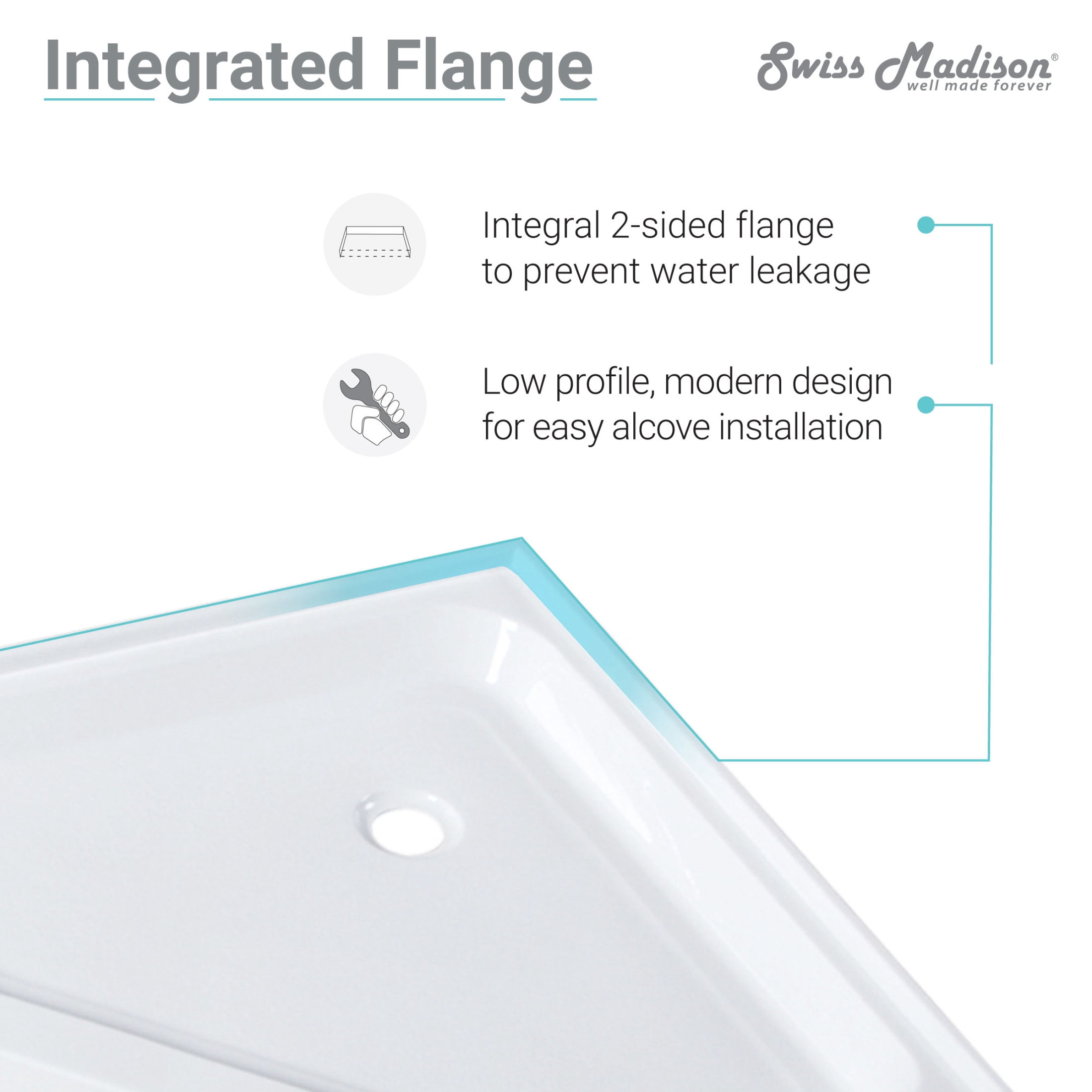 Voltaire 42" x 42" Acrylic White, Single-Threshold, Center Drain, Neo-angle Shower Base