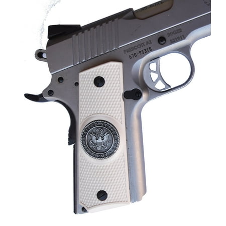 Ivory Polymer Grips (Garrison Grip 1911 Colt Full Size and Clones With US ARMY Medallion Set In Light Ivory Polymer Grips)