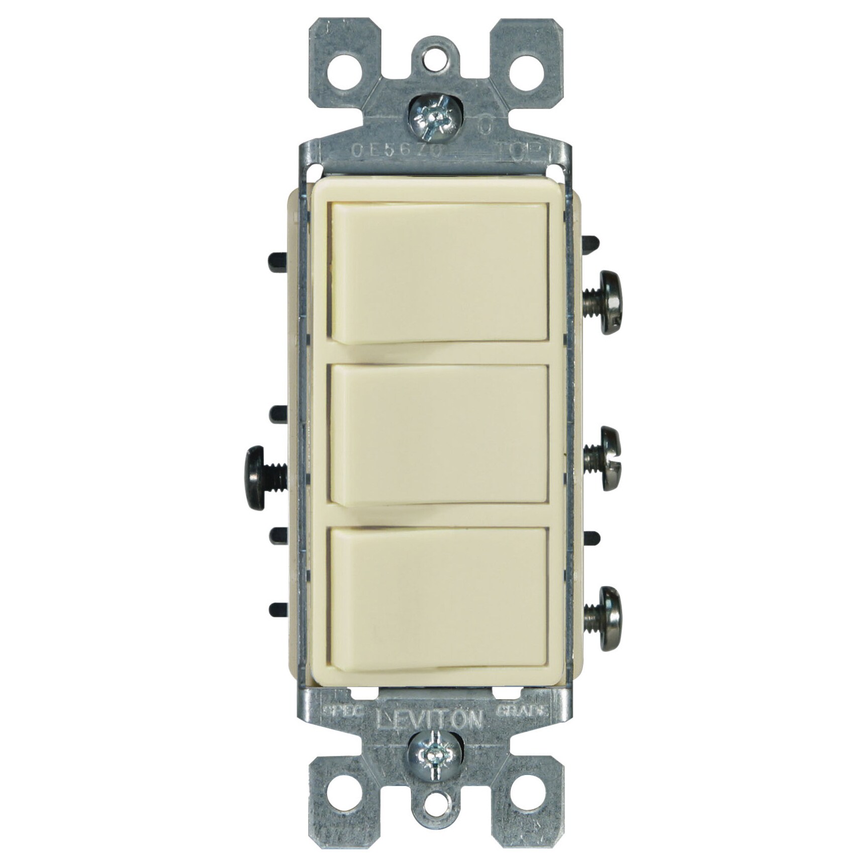 Leviton S01-01755-0IS 15 Amp Ivory Commercial Grade Decora AC 3-Rocker Combination Switch