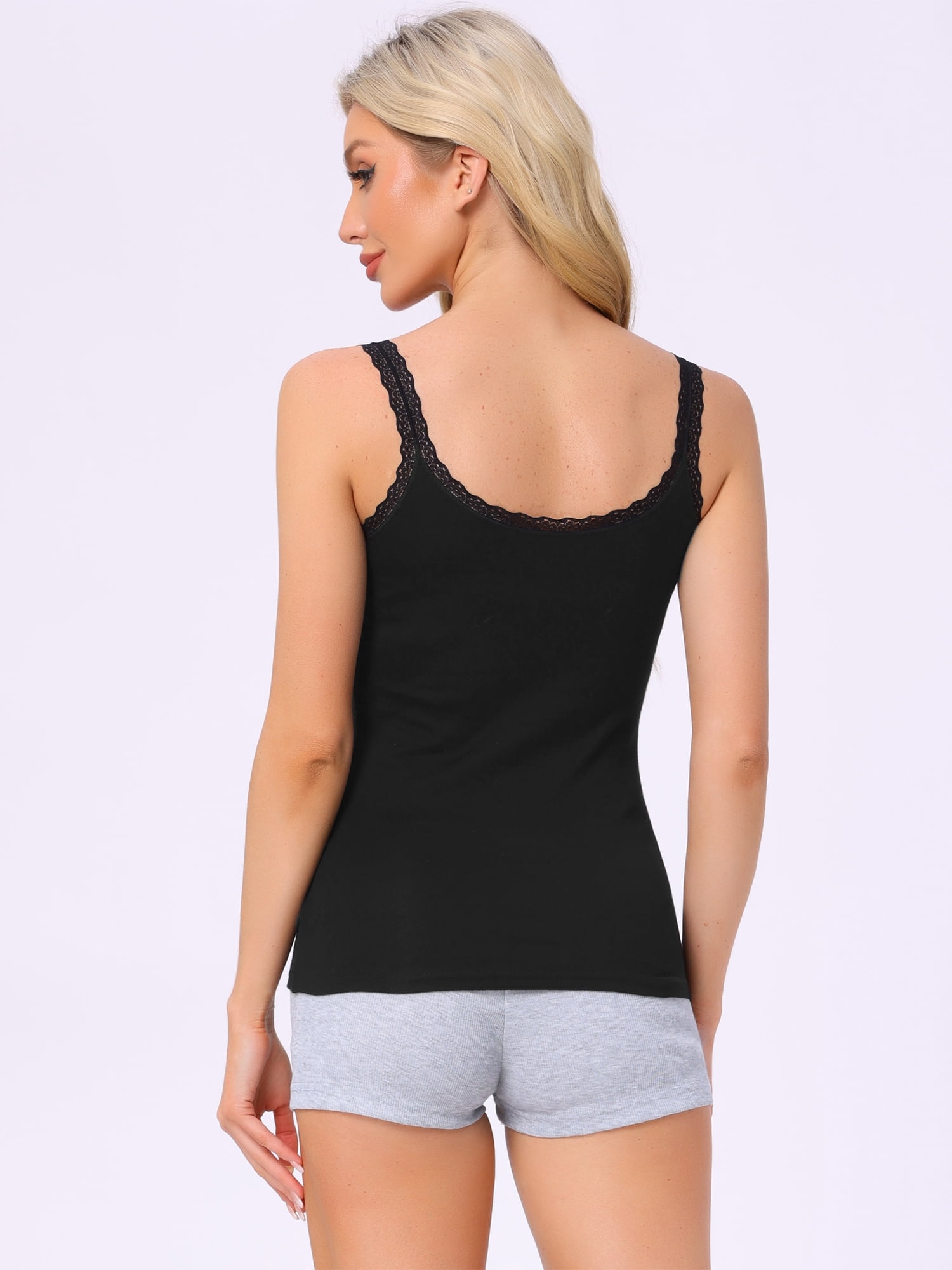 DARING DIVA Lace Camisole Tank Cotton Cami Pajamas Undershirt XS Black