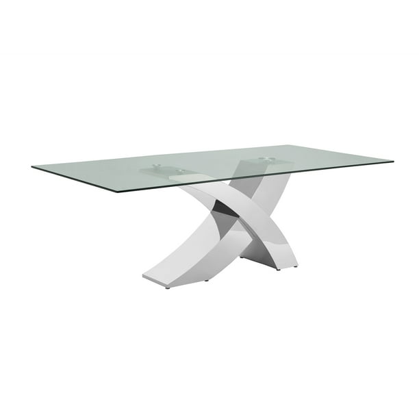 Casabianca Home Geneva Dining Table In Clear Glass With Polished Stainless Steel Base Color Chrome Size Com Casabianca Home Geneva Dining Table In, Brushed Stainless Steel Dining Table Base