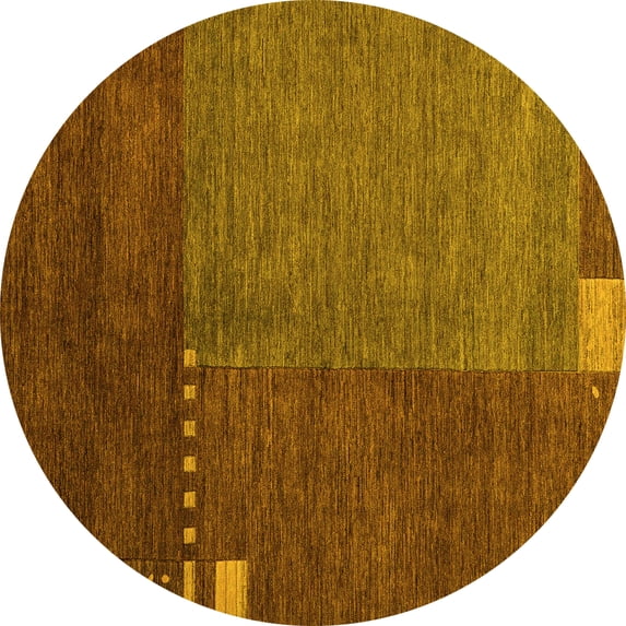 Ahgly Company Machine Washable Indoor Round Abstract Yellow Modern Area Rugs, 5' Round