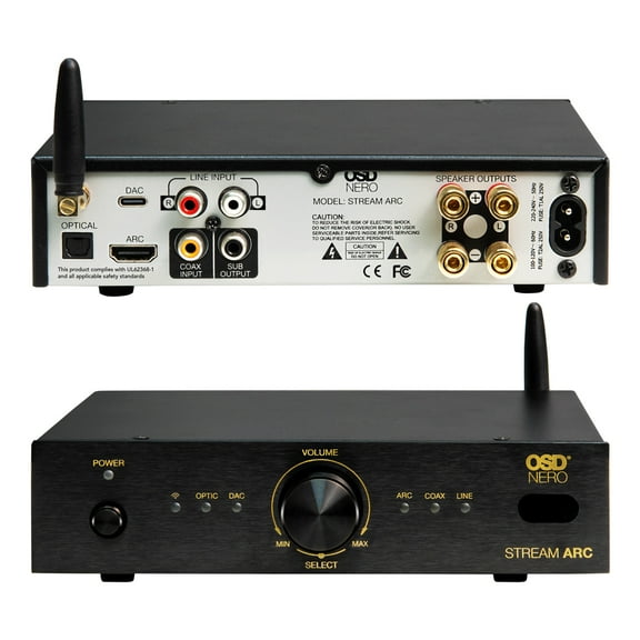 OSD Nero Stream ARC 100W 2Ch Stereo Amplifier Class D w/ ARC Input, Wireless BT, Type-C DAC, Optical