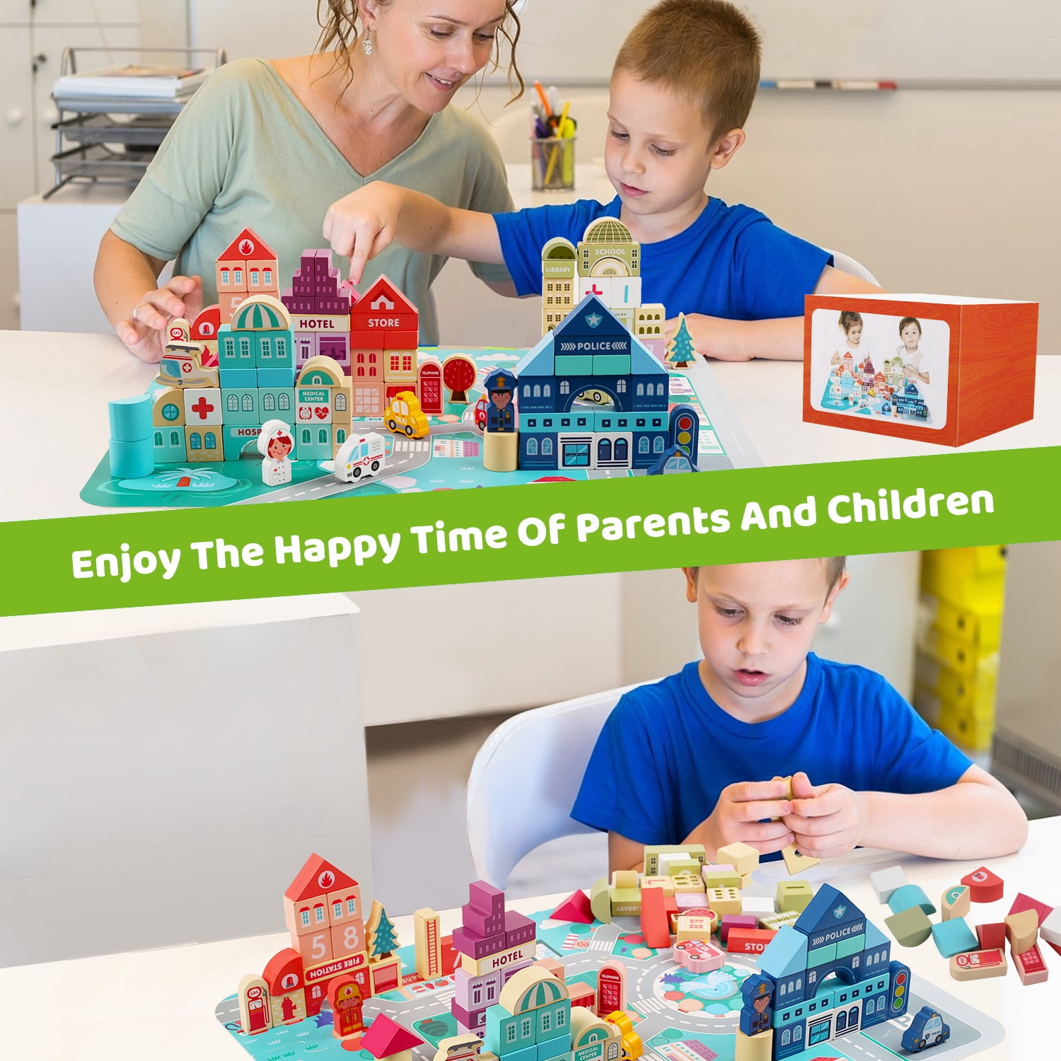 Kesletney Wooden Building Blocks City Construction Stacking Toys for Toddlers 3-8 Year Old, 100 Pcs