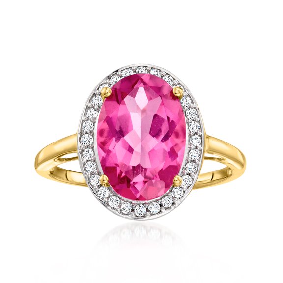 Ross-Simons 5.25 Carat Pink Topaz and .21 ct. t.w. Diamond Ring in 14kt Yellow Gold, Women's, Adult