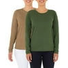 Time and Tru Women's Essential Pima Cotton Long Sleeve Crew Neck T-Shirt, 2-Pack