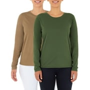 Time and Tru Women's Essential Pima Cotton Long Sleeve Crew Neck T-Shirt, 2-Pack