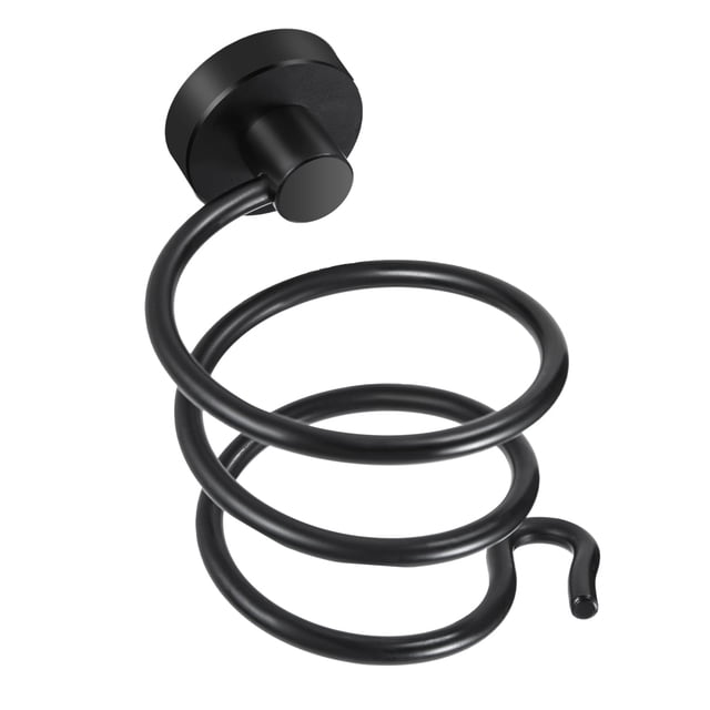 Soporte para secador de pelo, estación de secador de pelo, soporte montado en la pared, estante para colgar, construcción de aluminio en espiral, estante de almacenamiento pintado en negro