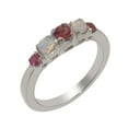 thumbnail image 1 of LBG British Made 10k White Gold Natural Pink Tourmaline & Opal Womens band Ring - 33 size options - Size 5, 1 of 6
