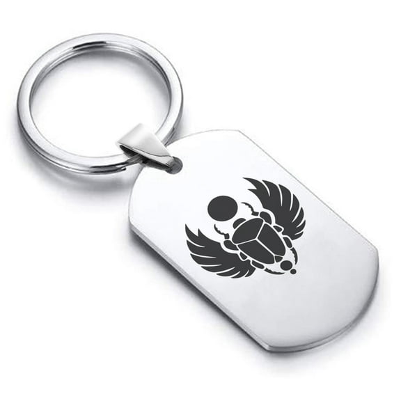 Stainless Steel Scarab Good Luck Charm Dog Tag Keychain Circle Ring