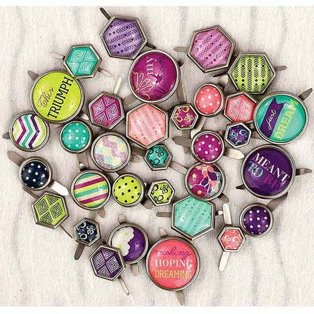 Wishful Thinking Decorative Metal Brad,s 32/pkg, Circles & Hexagons