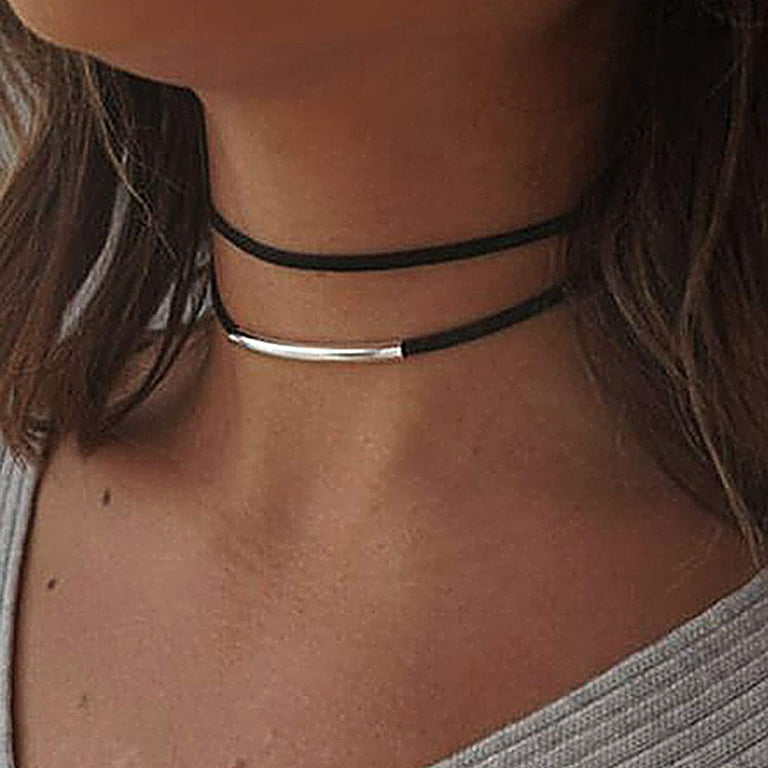 Choker Necklace Adjustable Black Collar Necklaces for Women and Girls, Women's, Size: 11.8, Silver