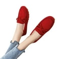 thumbnail image 3 of Xfvqtps Womens Moccasin Slippers Plush Fleece Line Suede Upper Simplicity Solid Color Slip On Comfortable Non Slip Warm Winter Flock Shoes Soft Flat Bottom Doudou Shoes Red, 3 of 6