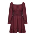 thumbnail image 6 of SDNall Summer Dresses for Women 2024 Sexy Fashion Casual Solid Long Sleeve Squard-Neck Ruffle Dress Mini Dresses (Red, Sizes S-XXL), 6 of 9