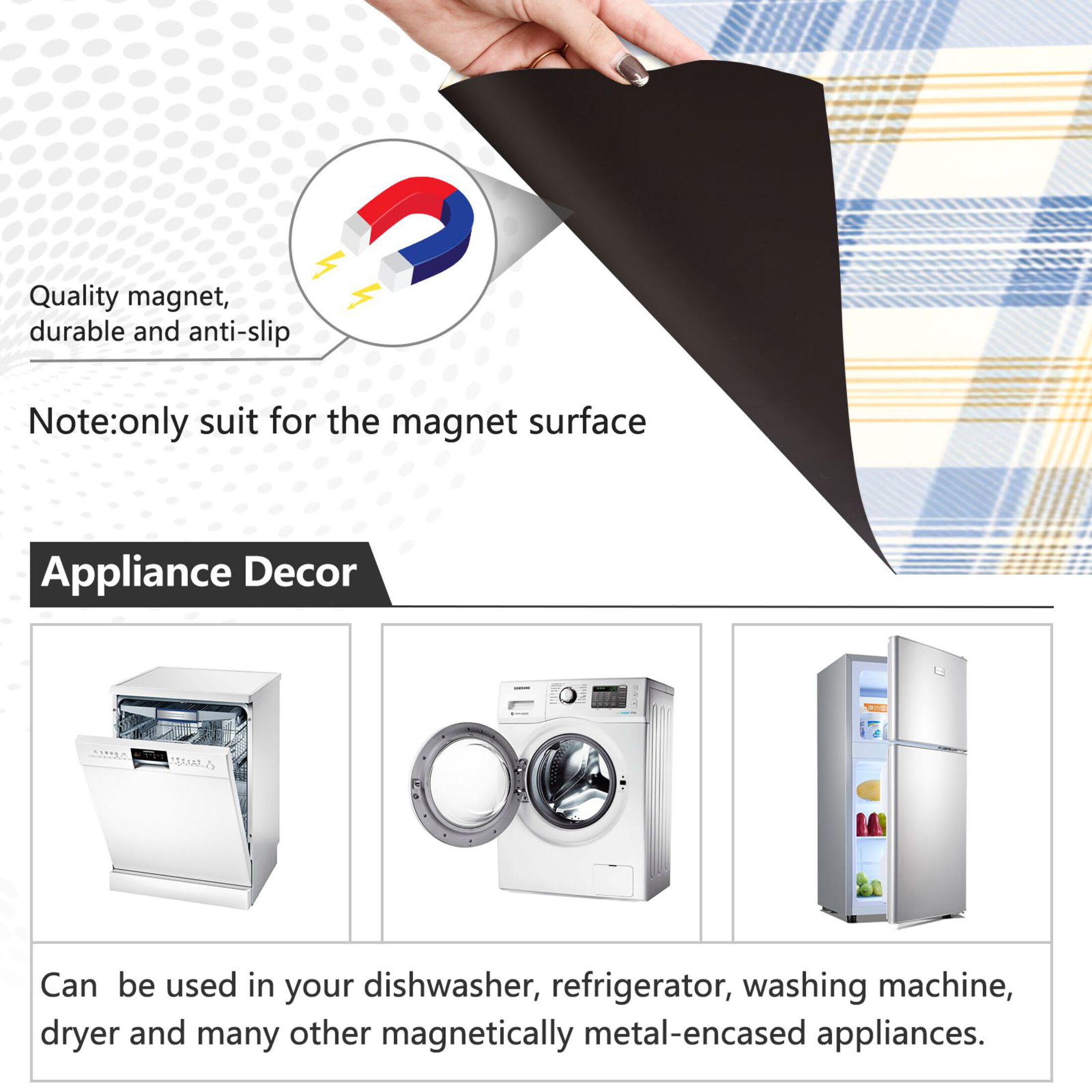 Dishwasher Magnetic Refrigerator Magnet Cover Sticker Home Decorative 23"x26" Pale Blue-and-yellow Tartan