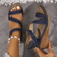 thumbnail image 3 of Rokment Wedges Dress Sandals for Women 2026 Stylish Simple Casual Leather Platform Chunky High Heels Summer Beach Orthopedic Dressy Work Sandal Ladies Navy Size 10.5, 3 of 7
