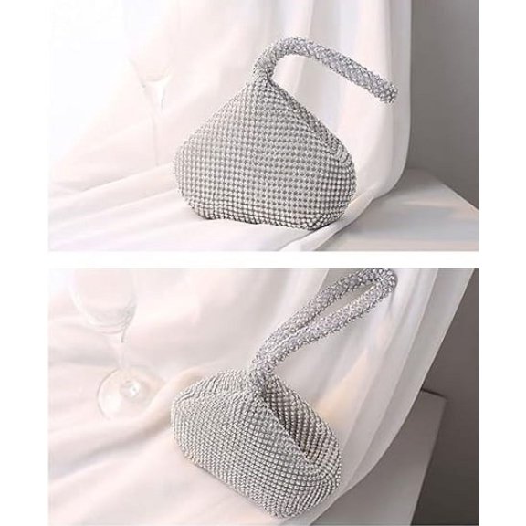 Women's Evening Handbags, Evening Bags, Rhinestone Clutch Bags with ZIPPER Glitter Triangle Purse for Party Prom Wedding, Portable Fashion Clutch Bag Perfectly Match with Daily Clothes, Silver
