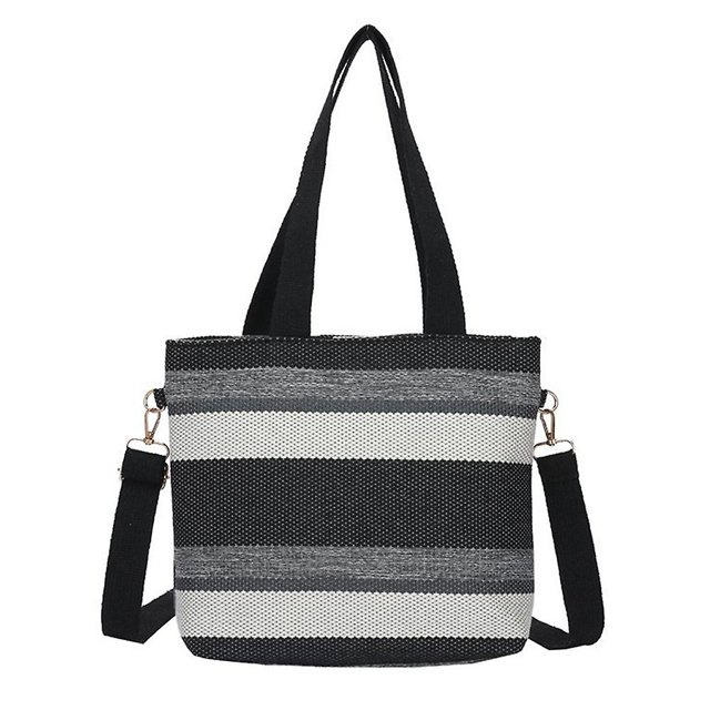 M Red Bolso de lona a rayas sencillo y moderno, bolso de hombro para mujer, bolso mensajero de gran capacidad, color blanco