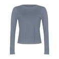 thumbnail image 4 of Womens Cute Tops Crewneck Blue Long Sleeve Tee Shirts for Women Basic Tops Fall Winter Clothes for Women, 4 of 4
