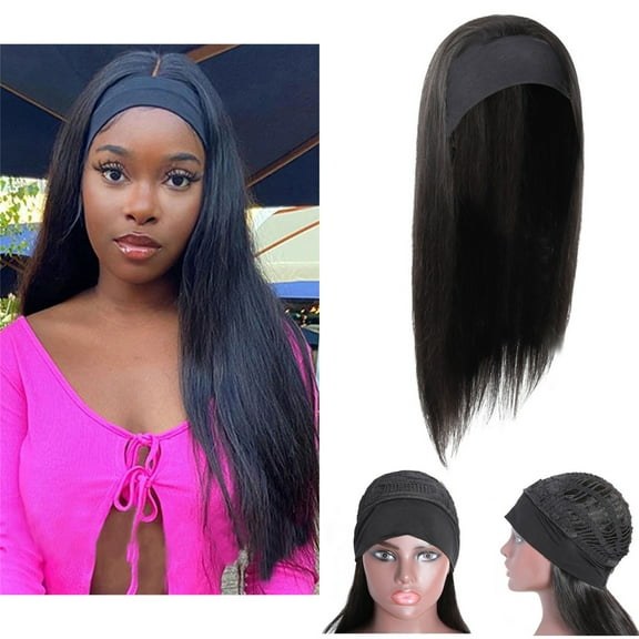 Betivan Headband Wig for Women Black Straight Synthetic Headband Wig Glueless Heat Resistant Natutal Looking for Daily Party Use