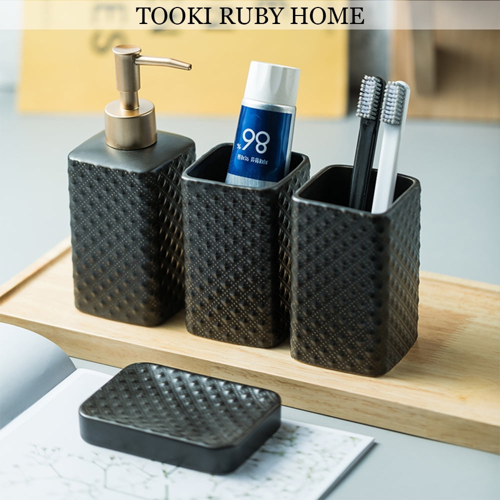 Matte Black Bathroom Accessories Set, 4 Pcs Bathroom Soap Dispenser Set