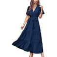 thumbnail image 1 of Robes Maxi Boho à Pois Suisses pour Femmes Col en V Manches Courtes Volantées Taille Nouée Robe Longue Fluide à Volants, 1 of 5