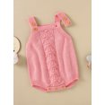 thumbnail image 2 of Franhais Newborn Baby Romper, Adjustable Shoulder Straps Knitting Hollow Out Solid Color Crotch Button Bodysuit, 2 of 9