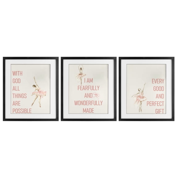 Faith Sentiments with Ballerinas 3 Piece Black Framed Print Under Glass Set, design by Kim Allen