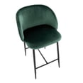 thumbnail image 7 of Fran Pleated Waves Contemporary Fixed-Height Counter Stool In Black Metal And Green Velvet - Set Of 2, 7 of 7