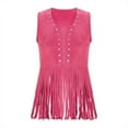thumbnail image 4 of Women's Western Fringe Vest Sleeveless Faux Suede Cowgirl Jacket 70s Hippie Tassel Trim Open Front Cardigan Outfit, 4 of 7