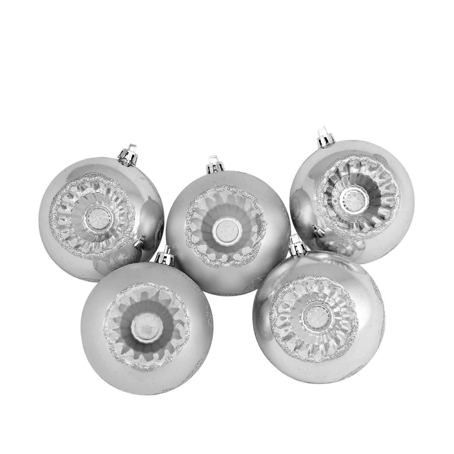 5ct Shiny and Matte Silver Retro Reflector Shatterproof Christmas Ball